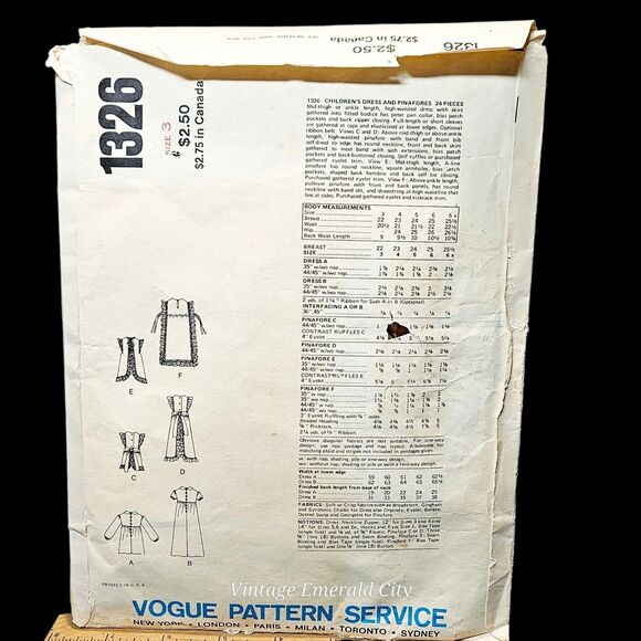 Vintage LITTLE VOGUE 1326 Children's Dress Pinafore Size 3 Some CUT..Not all. - Picture 2 of 6